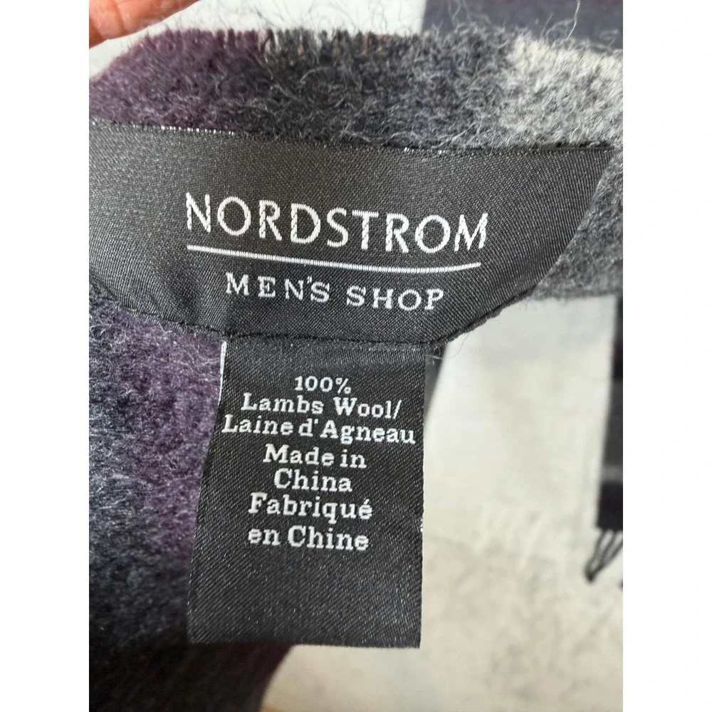 Nordstrom Lambswool Scarf Mens Gray Purple Striped Fringe Winter 78